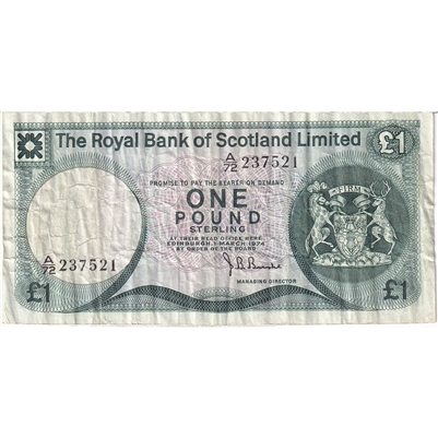Scotland 1974 1 Pound Note, VF