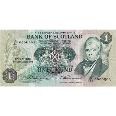 Scotland 1976 1 Pound Note, SC109c, VF 