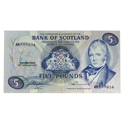 Scotland 1977 5 Pound Note, SC121c, VF