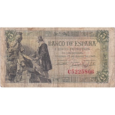 Spain Note 1945 5 Pesetas, F