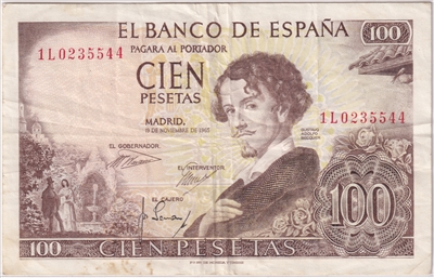 Spain 1965 100 Pestas Note, Pick #150, VF (L) 