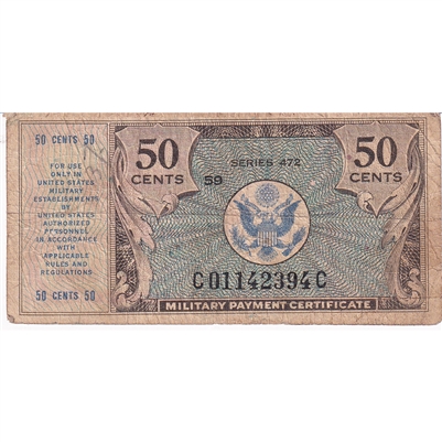 USA 1948-51 50-Cents Military PMT Certificate, Series 472, F