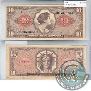 USA $10 Note, Military PMT Certificate, Series 641 EF-AU