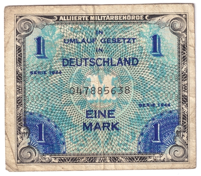 Germany 1944 1 Mark Note, Pick #192a, F-VF 