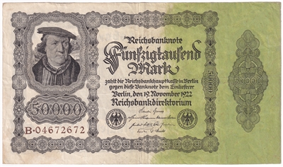 Germany 1922 50,000 Mark Note, Pick #79, VF (L) 