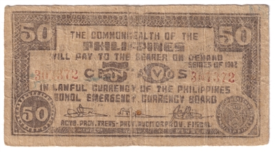 Philippines Note 1942 50 Centavos, Bohol, VG