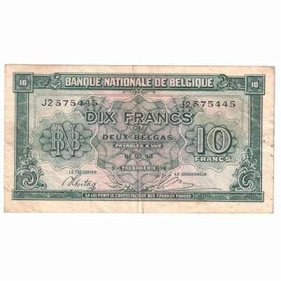 Belgium Note 1943, Pick #122, 10 Francs, EF