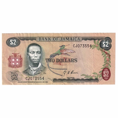 Jamaica Note 1970 2 Dollars, EF