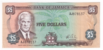 Jamaica Note 1984 5 Dollars, Signature 7, AU