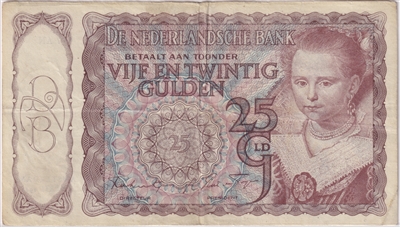 Netherlands 1944 25 Gulden Note, Pick #60, VF-EF (L) 