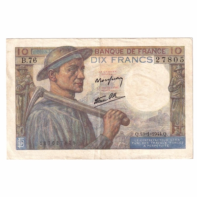 France 1944 10 Francs Note, Pick #99e, EF 