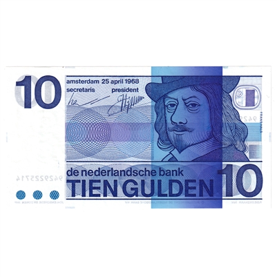 Netherlands 1968 10 Gulden Note, Pick #91b, UNC 