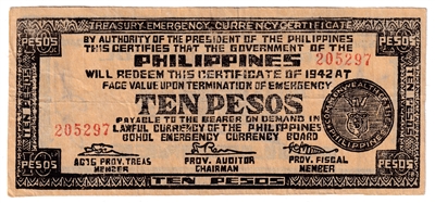 Phillippines Note 1942 10 Pesos Bohol, VF