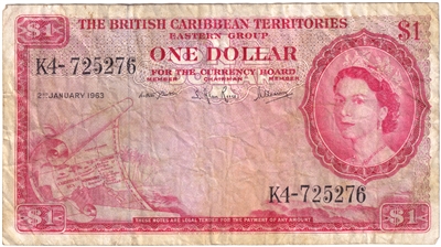 British Caribbean Note 1963 1 Dollar, VF