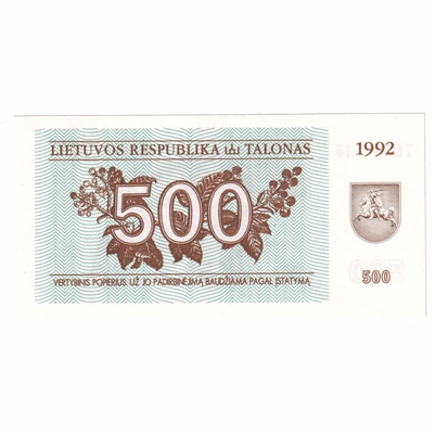 Lithuania 1992 500 Talonas Note, Pick #44, UNC 