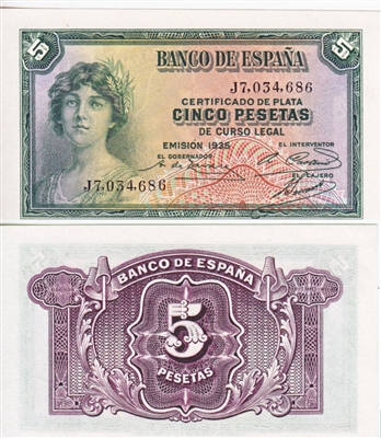 Spain Note 1935 5 Pesetas, UNC