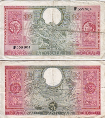 Belgium Note 1943 100 Francs, EF