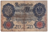 Germany 1908 20 Mark Note, Pick #31, VG-F (L) 