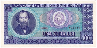 Romania 1966 100 Lei Note, Pick #97a, AU 