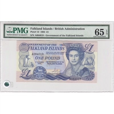 Falkland Islands 1 Pound Note 1984 PMG Certified GUNC-65, EPQ