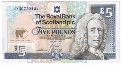 Scotland 2005 Jack Nicklaus 5 Pound Note, SC847, UNC