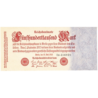 Germany 1923 500,000 Mark Note, UNC 