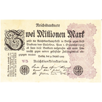 Germany 1923 2 Million Mark Note, UNC 