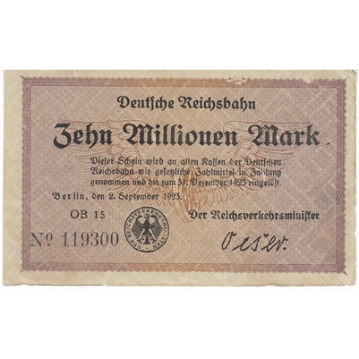 Germany 1923 10 Million Mark Note, S1014 AU 