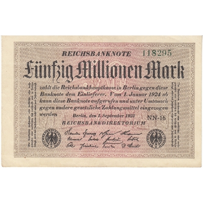 Germany 1923 50 Million Mark Note, EF-AU 