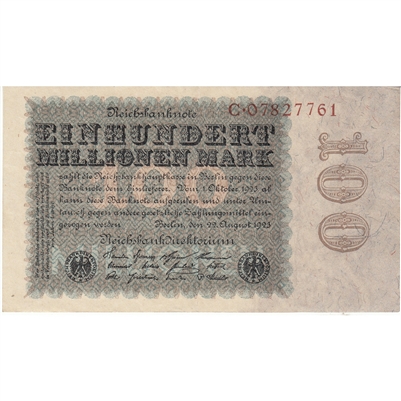 Germany 1923 100 Million Mark Note, EF-AU 