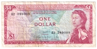 East Caribbean States 1965 1 Dollar Note, Pick #13d, Signature 1, VF (stain)