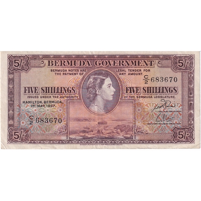 Bermuda Note 1957 5 Shillings, VF-EF