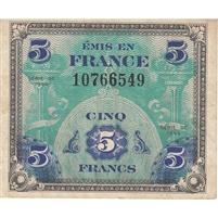 France 1944 5 Francs Note, Pick #115a, VF