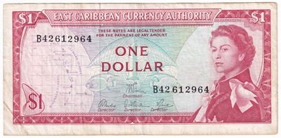 East Caribbean States 1965 1 Dollar Note, Pick #13d, Signature 6, VF 