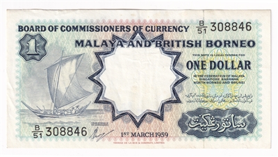 Malaya & British Borneo Note 1959 1 Dollar, EF