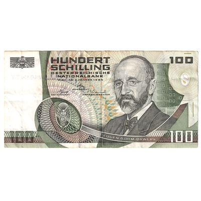 Austria 1984 100 Schilling Note, Pick #150, VF-EF 