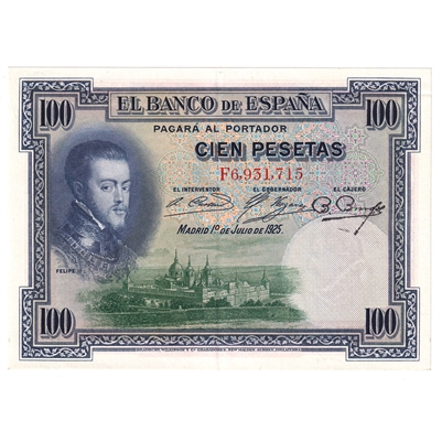 Spain Note 1925 100 Pesetas, Series F AU