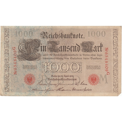 Germany 1910 1,000 Mark Note, Red F 
