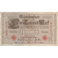 Germany 1910 1,000 Mark Note, Red, F-VF 