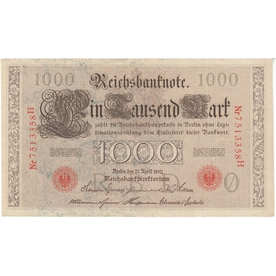 Germany 1910 1,000 Mark Note, Red VF-EF 
