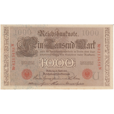 Germany 1910 1,000 Mark Note, Red UNC 