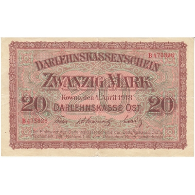 Germany 1918 20 Mark Note, VF-EF 