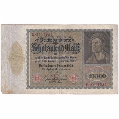 Germany 1922 10,000 Mark Note, Eagle F 