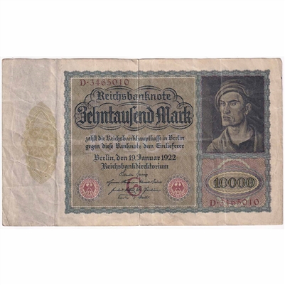 Germany 1922 10,000 Mark Note, Eagle VF 