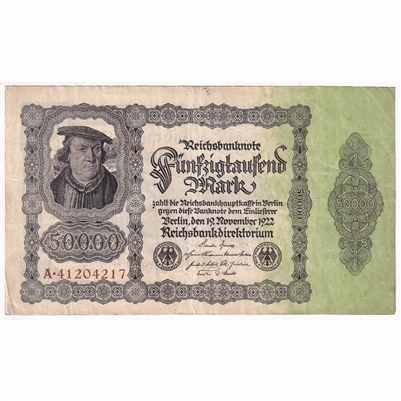 Germany 1922 50,000 Mark Note, w/o Under VF 