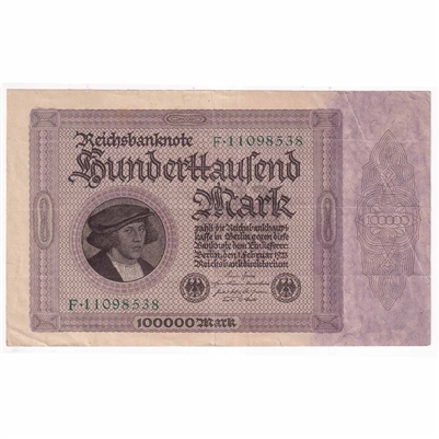 Germany 1923 100,000 Mark Note, w/o T VF 