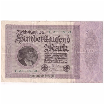 Germany 1923 100,000 Mark Note, w/o T VF-EF 