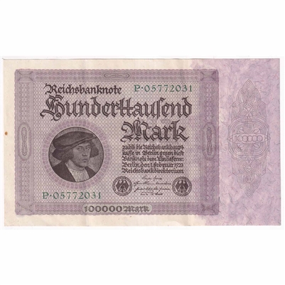 Germany 1923 100,000 Mark Note, w/o T EF 