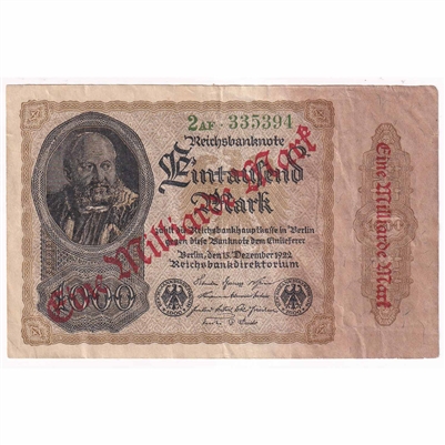 Germany 1923 1 Million Mark Note, VF 
