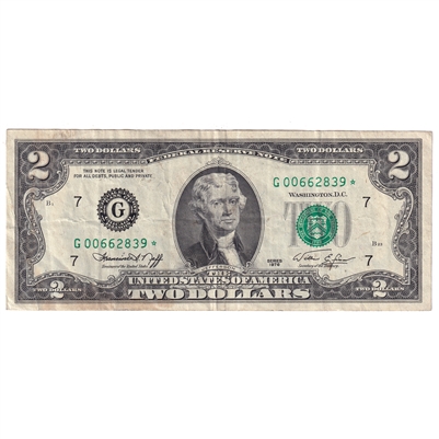 USA 1976 $2 Note, FR #1935G, Star Note, Neff-Simon, Very Fine